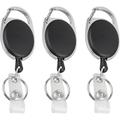 Retractable Badge Reel Badge Holder with Carabineer Belt Clip and Key Ring for ID Card Keychain Black 3 Pack