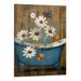 Chilfamy Rustic Farmhouse Bathroom Wall Art Daisy Floral Posters Retro Rustic Daisy Flowers in Blue Bathtub Blue Butterfly Picture Farmhouse Bathroom Wall Decor for Bedroom Living Room - 16x20 Inches