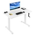 MOWENTA Manual Height Adjustable 43 x 24 inch Stand Up Desk White Solid One-Piece Table Top White Frame Standing Workstation with Foldable Handle DESK-KIT-MW4W