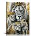 Nawypu Royal Lion Kings Family Wall Art Decor Grey and Gold Lion King and Queen Portrait Canvas Print Africa Animal Lion and Lioness Artwork Poster for Home Decor