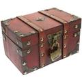 Vintage Treasure Chest Desktop Storage Boxes Decor Jewelry Novel Style Case Antique Red Alloy Wooden