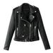 wofedyo jackets for women Ladies Lapel Motor Jacket Coat Zip Biker Short Punk Cropped Tops leather jacket women