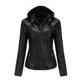 Lumento Women Faux Leather Motorcycle Jacket PU Biker Coat Removable Hooded Outerwear