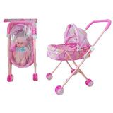 FNNMNNR 2023 New Reborn Dolls Doll Stroller Baby Doll Stroller for Toddlers and Kids with Doll+Bottle Foldable Doll Stroller