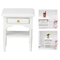 Qiilu 1:12 White Mini Bedroom Furnishing Articles Wooden Bedside Table Model Bedside Table