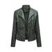 Lovskoo Women Faux Leather Jacket Moto Biker Coat Trendy Lapel Zip Biker Short Punk Cropped Tops Asymmetrical Motorcycle Jacket Standard Outerwear Short Coat Olive Green