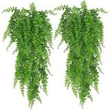 Pieces Artificial Hanging Plant Artificial Hanging Plants Fern Artificial Plants Plastic Artificial Green Plant to Hang for Balcony Wall Mounted (Green)