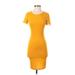 Shein Casual Dress - Bodycon Crew Neck Short sleeves: Yellow Solid Dresses - Women's Size X-Small