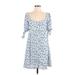 Shein Casual Dress - Mini Sweetheart 3/4 sleeves: Blue Floral Dresses - Women's Size X-Small