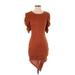 Max + Ash Casual Dress - Bodycon Crew Neck Short sleeves: Brown Solid Dresses - Women's Size Small