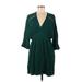 Jack by BB Dakota Casual Dress - Mini V-Neck 3/4 Sleeve: Green Print Dresses - Women's Size 8