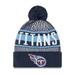 Youth New Era Navy Tennessee Titans Striped Cuffed Knit Hat with Pom