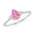 Pear Pink Sapphire Solitaire Ring with Trio Diamond Accents