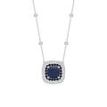 Cushion Sapphire Double Halo Necklace in Two Tone Gold