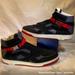 Louis Vuitton Shoes | Louis Vuitton High Top Sneakers Black Suede Colorblock Pattern Red Buckle White | Color: Black/Red | Size: 14