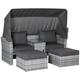 3 PC Outdoor Rattan Daybed Sofa Footstool Coffee Table Set w/ Canopy, Cushion