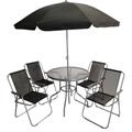 Samuel Alexander 4 Seater Garden Table And Chairs Set 4 Folding Chairs Outdoor Glass Table Garden Dining Set With Black Parasol Umbrella Patio Furnitu