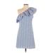 Parker Casual Dress - Shift One Shoulder Short sleeves: Blue Stripes Dresses - Women's Size X-Small