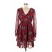 Mi ami Casual Dress - A-Line V-Neck Long sleeves: Burgundy Dresses - Women's Size Medium