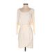 Halston Heritage Casual Dress - Wrap Scoop Neck Long sleeves: Ivory Print Dresses - Women's Size 2