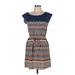 Dina Be Casual Dress - Mini Scoop Neck Short sleeves: Blue Stripes Dresses - Women's Size Medium