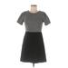 Ann Taylor LOFT Casual Dress - A-Line Crew Neck Short sleeves: Gray Print Dresses - Women's Size 0