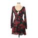 Cotton by Autumn Cashmere Casual Dress - Mini Plunge Long sleeves: Red Print Dresses - Women's Size 6