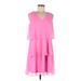 Tash + Sophie Casual Dress - Mini V-Neck Sleeveless: Pink Print Dresses - Women's Size Medium