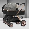 Twin Baby Pram Stroller,Tandem Carriage for Newborn Side by Side Stroller,Foldable Double Seat Detachable Stroller High Landscape Reversible Pushchair Can Sit Lie (Color : /Gray)