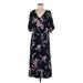 J.Jill Casual Dress - Midi V Neck Short sleeves: Black Print Dresses - Women's Size Medium