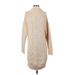 Topshop Casual Dress - Sweater Dress High Neck 3/4 sleeves: Tan Solid Dresses - New - Women's Size 4