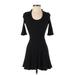 Free People Casual Dress - A-Line Scoop Neck 3/4 sleeves: Black Solid Dresses - Women's Size X-Small