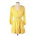 Collective Concepts Casual Dress - Mini V-Neck 3/4 sleeves: Yellow Floral Dresses - Women's Size Small