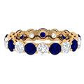 6 CT Lab Created Blue Sapphire Full Eternity Ring with Moissanite, Round Created Blue Sapphire Eternity Band Ring (AAAA Quality), Yellow Gold, Size:H1/2