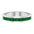 Rosec Jewels 0.75 CT Emerald Half Eternity Ring, Princess Cut Emerald Gold Ring for Women, Channel Set Emerald Gold Semi Eternity Ring, White Gold, Size:S