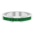 Rosec Jewels 0.75 CT Emerald Half Eternity Ring, Princess Cut Emerald Gold Ring for Women, Channel Set Emerald Gold Semi Eternity Ring, White Gold, Size: