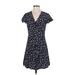 Uniqlo Casual Dress - A-Line V Neck Short sleeves: Blue Print Dresses - Women's Size Small