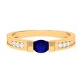 Rosec Jewels 1/2 CT Blue Sapphire and Diamond Band Ring, 4X5 MM Oval Cut Blue Sapphire Solitaire Band Ring, Yellow Gold, Size:V