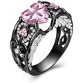 SAKSHAM ART DESIGN 3.00 Carat Heart Shape Pink Sapphire & White Diamond 925 Sterling Silver 14K Black Gold Finish Angel Wings Engagement Ring For Women (P)