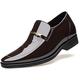New Formal Shoes for Men Slip On Round Apron Toe Patent Leather PU Leather Non Slip Rubber Sole Block Heel Casual (Color : Brown, Size : 6 UK)