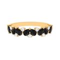 Rosec Jewels Pear Cut Black Onyx and Round Diamond Half Eternity Ring | 2.25 Cttw | AAA Quality, Yellow Gold, Size:Z