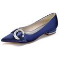 Flats Shoes Women Rhinestone Buckle Wedding Flats Pointed Toe Ballet Flats Low Heel Dress Shoes Slip on Flats for Women,Navy,7 UK