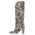 THOYBMO Women's Boots Pointed Tip Zebra Print Knee High Boots Winter Chunky Heel Mid Calf Boots Suitable for Casual Formal Wear Travel Office,Black,37