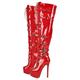 blingqueen Women's Platform Thigh High Boots with Zipper Stiletto Heel Over The Knee High Boots Lace Up Punk Motorcycle Boots Buckles Chains Rivets Ornamented Long Shaft Sock Boots Red Size 10