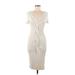 Express Casual Dress - Bodycon V Neck Short sleeves: Ivory Solid Dresses - Women's Size Medium