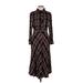 H&M Casual Dress - Midi High Neck 3/4 sleeves: Black Plaid Dresses - Women's Size 6