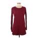 Ann Taylor LOFT Outlet Casual Dress - Mini Crew Neck Long sleeves: Burgundy Print Dresses - Women's Size Medium