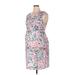 Motherhood Casual Dress - Sheath V Neck Sleeveless: Pink Print Dresses - Women's Size X-Large Maternity