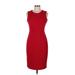 Calvin Klein Casual Dress - Sheath High Neck Sleeveless: Red Print Dresses - Women's Size 8