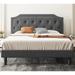 Upholstered Queen Size Platform Bed Frame with Adjustable and Curved Corner Headboard, Easy Assembly, No Box Spring Required